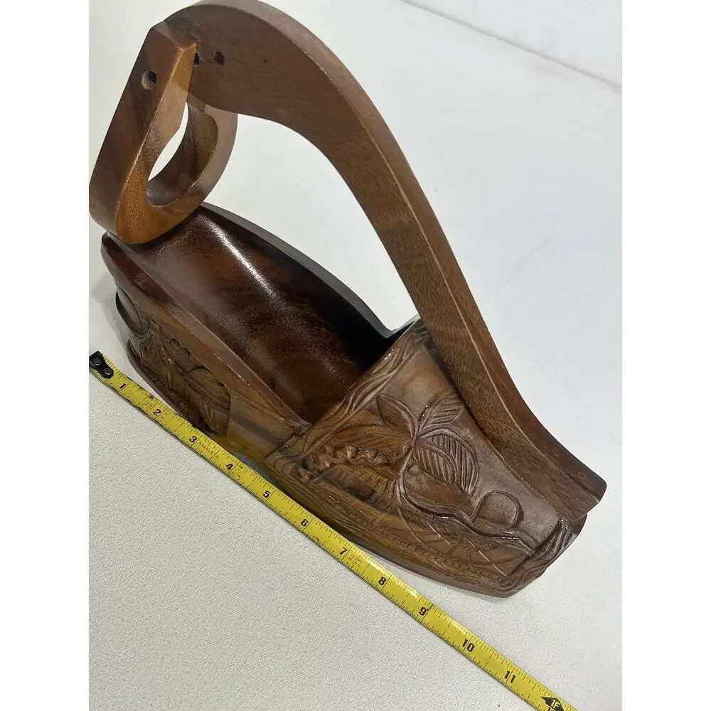 Vintage Handmade Wooden Shoe Shaped Wine Bottle Holder Carved Hawaiian